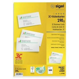 Visitenkarten Sigel 3C LP790, 85 x 55mm, 190g, wei, glatte Kanten, 100 Stck