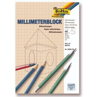 URSUS Millimeterblock 7054600, randlos, ungelocht, holzfrei, 25 Blatt, rot