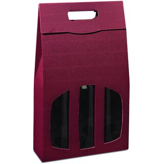 Geschenktasche, fr 3 Flaschen, Wellpappe, 27 x 9 x 36,5 cm, bordeaux