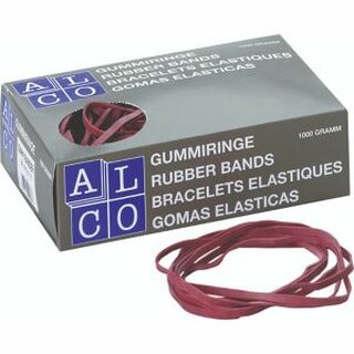 Gummibänder Alco 761, Durchmesser: 85mm, Maße: 130 x 10mm, rot, 1000g