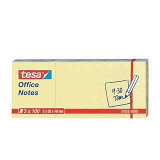 Haftnotizen Tesa 57653 Office Notes, 50x40mm, 100 Blatt, gelb, 3 Stck