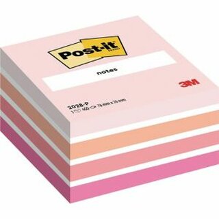 Haftnotiz-Wrfel 3M Post-it 2028P, 76x76mm, 450 Blatt, pink/wei