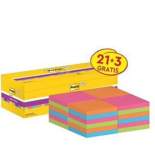 Haftnotizen Post-it Super Sticky 654SE24P, 76x76 mm, 24 x 90 Blatt, farbig sort.