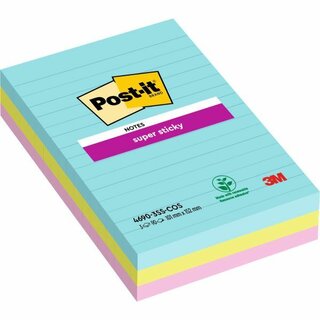 Haftnotizen Post-it Super Sticky 4690-SS, 101 x 152 mm, liniert, Cosmic, 3 Stck