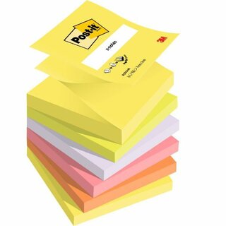 Haftnotizen Post-it Z-Notes R330NR, 76 x 76 mm, 6 x 100 Blatt, farbig sortiert