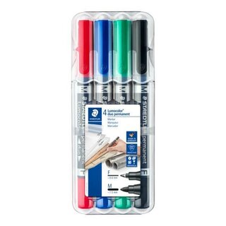 Permanentmarker Staedtler 348 Duo, Strichstrke: 0,6 und 1,5mm, farbig, 4er-Etui