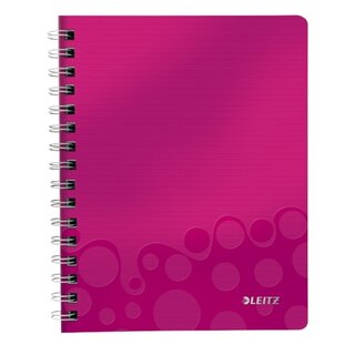 Notizbuch Leitz 4641 WOW, spiralgebunden, A5, kariert, pink metallic, 80 Blatt