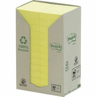 Haftnotizen Post-it Recycling 653-1T, 51 x 38 mm, 24 Blcke  100 Blatt, gelb