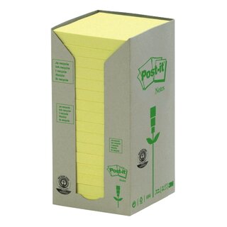 Haftnotizen Post-it Recycling 654-1T, 76 x 76 mm, 16 Blcke  100 Blatt, gelb