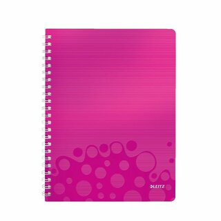 LEITZ WOW WIREBOUND NOTEBOOK PP COVER A4 SQUARED 5X5 PINK