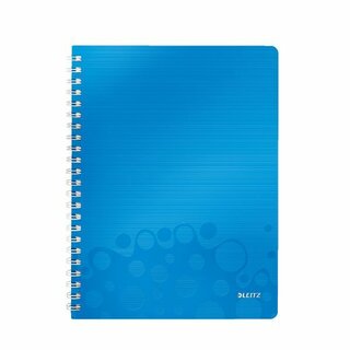 LEITZ WOW WIREBOUND NOTEBOOK PP COVER A4 SQUARED 5X5 BLUE