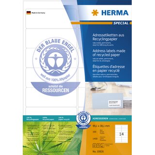 Etiketten Herma 10826 Recycling, 99,1 x 38,1 (LxB), wei, 1400 Stck