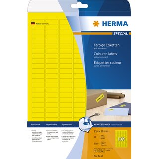 Etiketten Herma 4243 PREMIUM, 25,4 x 10mm (LxB), gelb, 3780 Stck