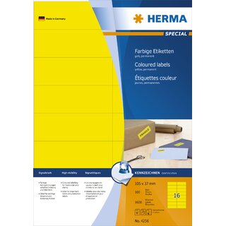 Etiketten Herma 4256 PREMIUM, 105 x 37mm (LxB), gelb, 1600 Stück