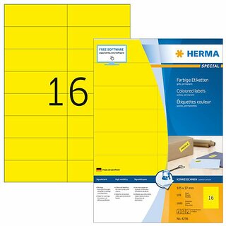 Etiketten Herma 4256 PREMIUM, 105 x 37mm (LxB), gelb, 1600 Stück