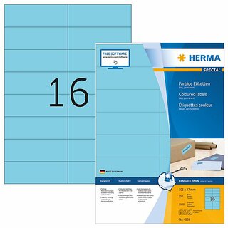 Etiketten Herma 4258 PREMIUM 105x37 (LxB), blau, 1600 Stck