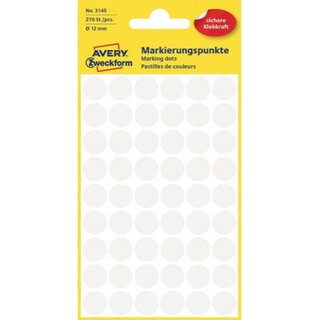 Markierungspunkte Avery Zweckform 3145, D 12 mm, weiß,...