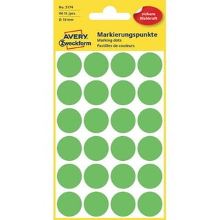 Markierungspunkte Avery Zweckform 3174, D 18mm, leuchtgrn, 4 Blatt/96 Stck