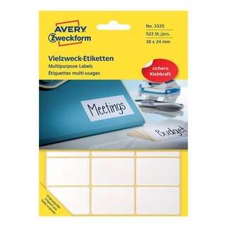 Mini-Etiketten Avery Zweckform 3325, 38 x 24mm (LxB), wei, 29 Blatt/522 Stck