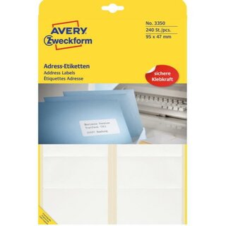 Adress-Etiketten Avery Zweckform 3350, 95 x 47mm (LxB), wei, 20Bl/240 Stck