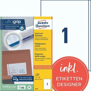 Avery Zweckform 3418 I+L+K Etik. 200X297mm Weiß 100 Stück