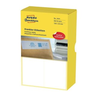 Frankier-Etiketten Avery Zweckform 3441, 128 x 38mm (LxB), wei, 500 Stck