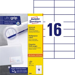 Universal-Etiketten Avery Zweckform 3484, 105x37mm (LxB), wei, 100Bl/1.600St