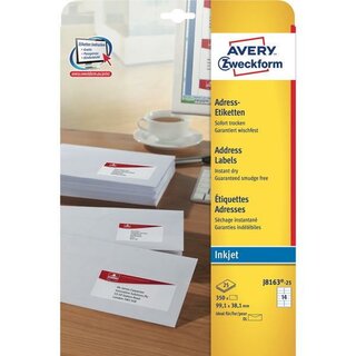 Adress-Etiketten Avery Zweckform J8163, 99,1 x 38,1mm (LxB), wei, 25Bl/350 St