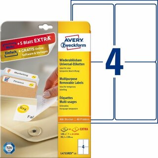 Universal-Etiketten Avery Zweckform L4733REV, 99,1x139mm (LxB),30Bl/120St