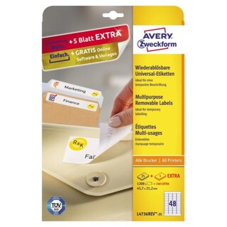 Etiketten Avery Zweckform 4736REV, 45,7x21,2mm (LxB),...