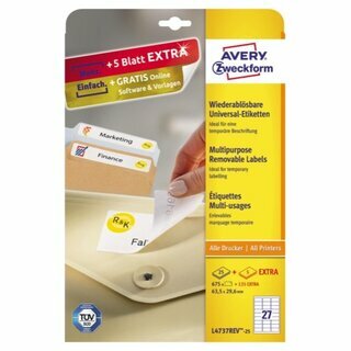 Etiketten Avery Zweckform 4737REV, 63,5x29,6mm (LxB), wiederabl, we, 25Bl/810St