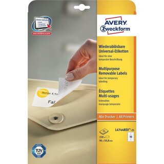 Etiketten Avery Zweckform 4744REV, 96x50,8mm (LxB), wiederabl, we, 25Bl/300 St