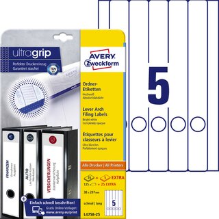 Ordner-Etiketten Avery Zweckform L4758, lang / schmal,...