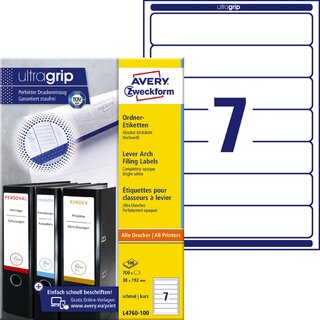 Ordner-Etiketten Avery Zweckform L4760, kurz / schmal, wei, 100 Blatt/700 Stck