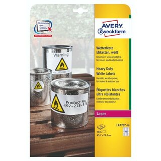 Wetterfeste Etiketten Avery Zweckform L4778-20, 45,7x21,2mm (LxB), wei, 960 St.