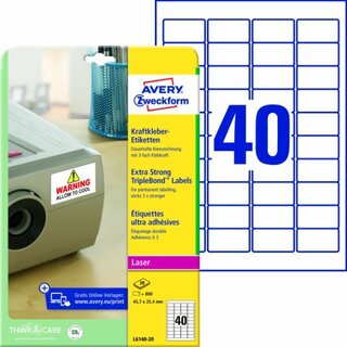 Kraftkleber Etiketten Avery Zweckform L6140-20,...