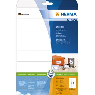 Etiketten Herma 4390 Premium, 70 x 37mm (LxB), wei, 600 Stck