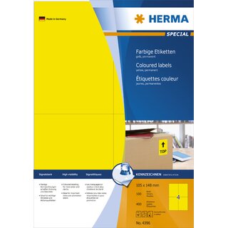 Etiketten Herma 4396, 105 x 148mm (LxB), gelb, 400 Stück