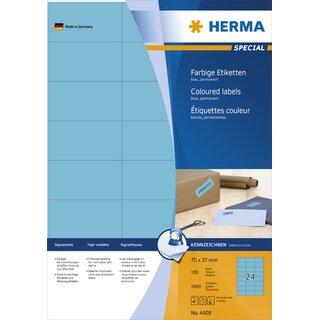 Etiketten Herma 4408 SPECIAL, 70x37mm (LxB), blau, 2400 Stck