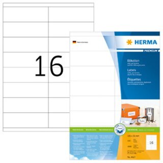 Etiketten Herma 4427 PREMIUM, 105 x 35mm (LxB), weiß,...