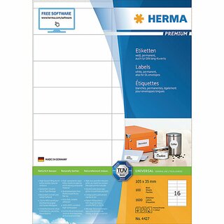 Etiketten Herma 4427 PREMIUM, 105 x 35mm (LxB), wei, 1600 Stck