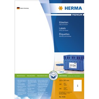 Etiketten Herma 4428 PREMIUM, 210 x 297mm (LxB), wei, 100 Stck