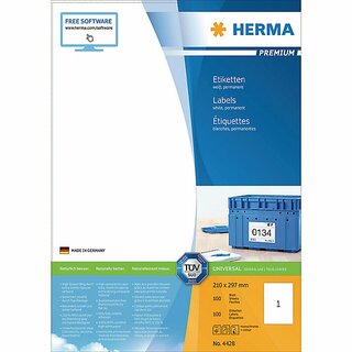 Etiketten Herma 4428 PREMIUM, 210 x 297mm (LxB), wei, 100 Stck