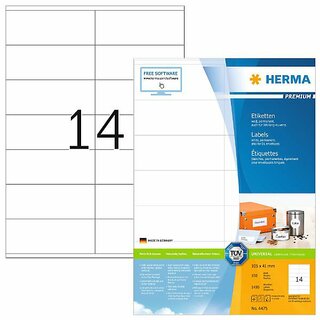 Etiketten Herma 4475 PREMIUM, 105 x 41mm (LxB), wei, 1400 Stck