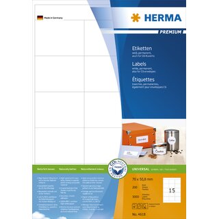 Etiketten Herma 4618 PREMIUM, 70 x 50,8mm (LxB), wei, 3000 Stck