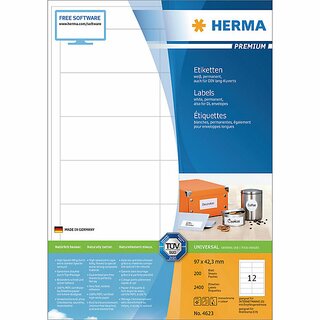 Etiketten Herma 4623 PREMIUM, 97 x 42,3mm (LxB), wei, 2400 Stck