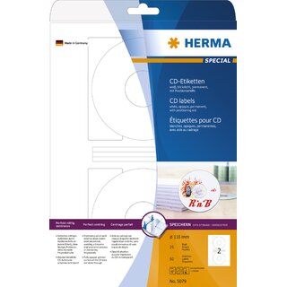 CD/DVD-Etiketten Herma 5079,  116mm, blickdicht, wei, 50 Stck