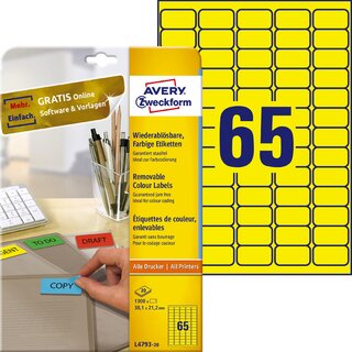 Etikett, A4-Bg., ablsbar, 38,1x21,2mm, gelb