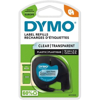 Schriftband Dymo Letratag S0721530, Breite: 12mm, schwarz auf transparent