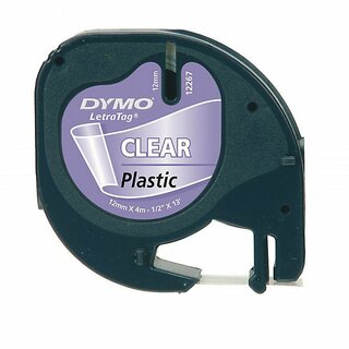 Schriftband Dymo Letratag S0721530, Breite: 12mm, schwarz auf transparent